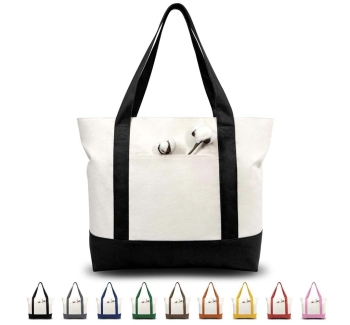 Reusable Canvas Top Zipper Tote Bag