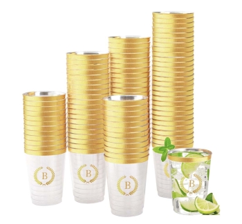 12oz Clear Gold Foil Plastic Cups