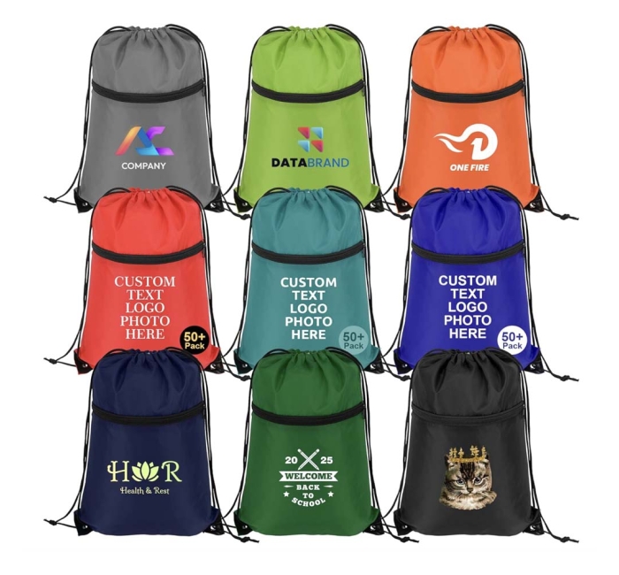 Custom Drawstring Bags with Zipper Pocket