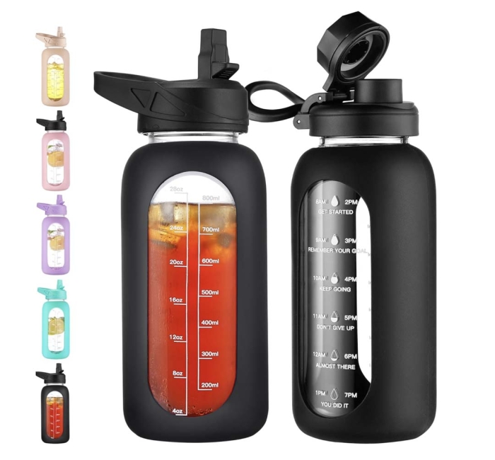 32oz Silicone Sleeve Glass Water Bottle